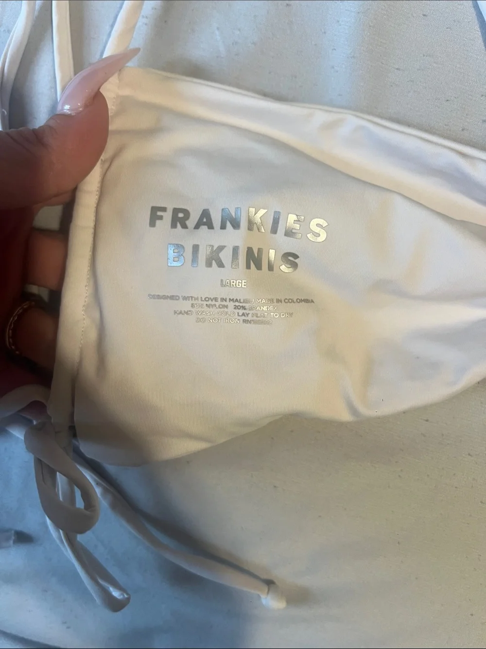 Frankie's Bikinis White Triangle Tie Swim Top